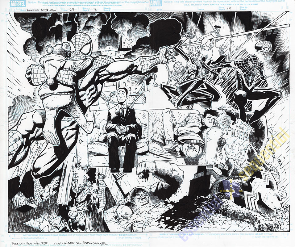 The Amazing Spider-Man 65 DEATHS Page 13-14 Double Page Spread by Kev Walker and Wade von Grawbadger 1 The Amazing Spider-Man 65 DEATHS Page 13-14 Double Page Spread by Kev Walker and Wade von Grawbadger