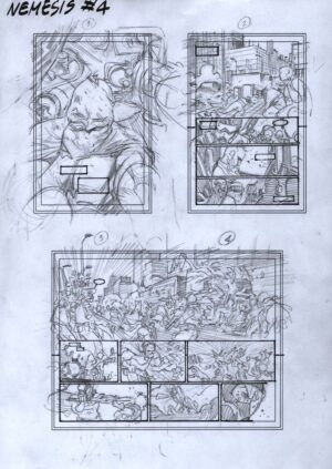 Nemesis Forever #4 Preliminary Art Pages 1 - 4 by Matteo Scalera